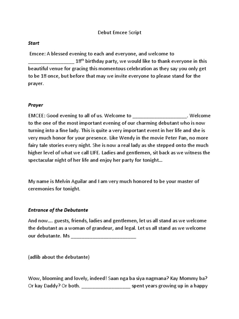 Debut Script Pdf