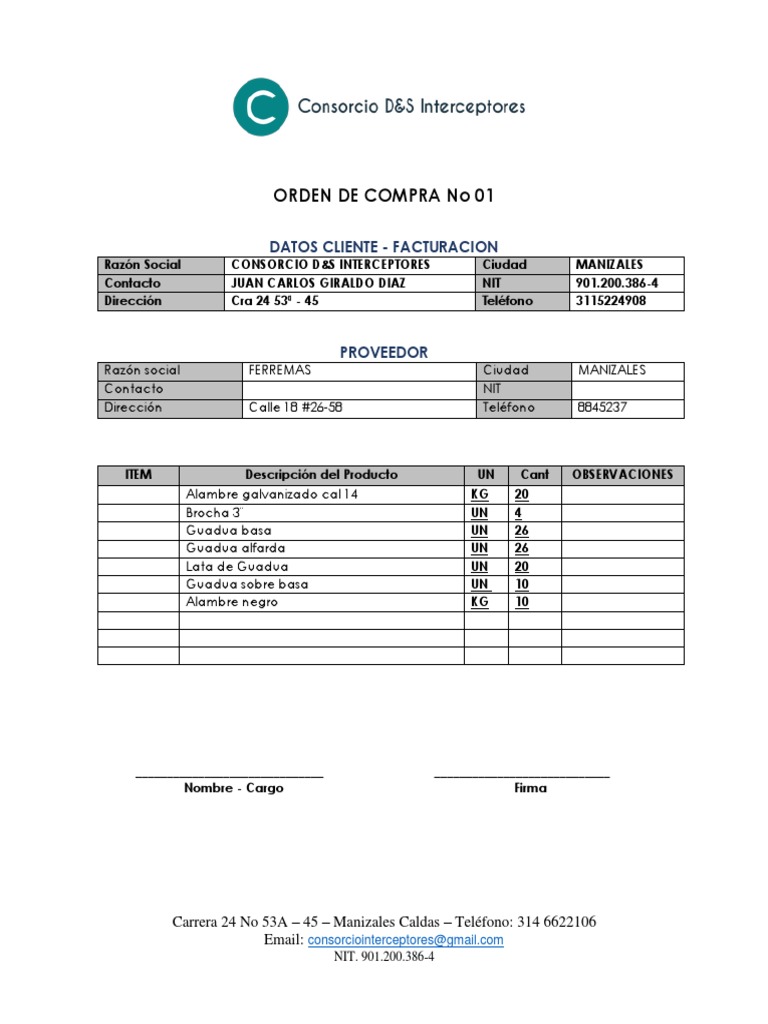 Orden de Compra Consorcio D&S Interceptores | PDF