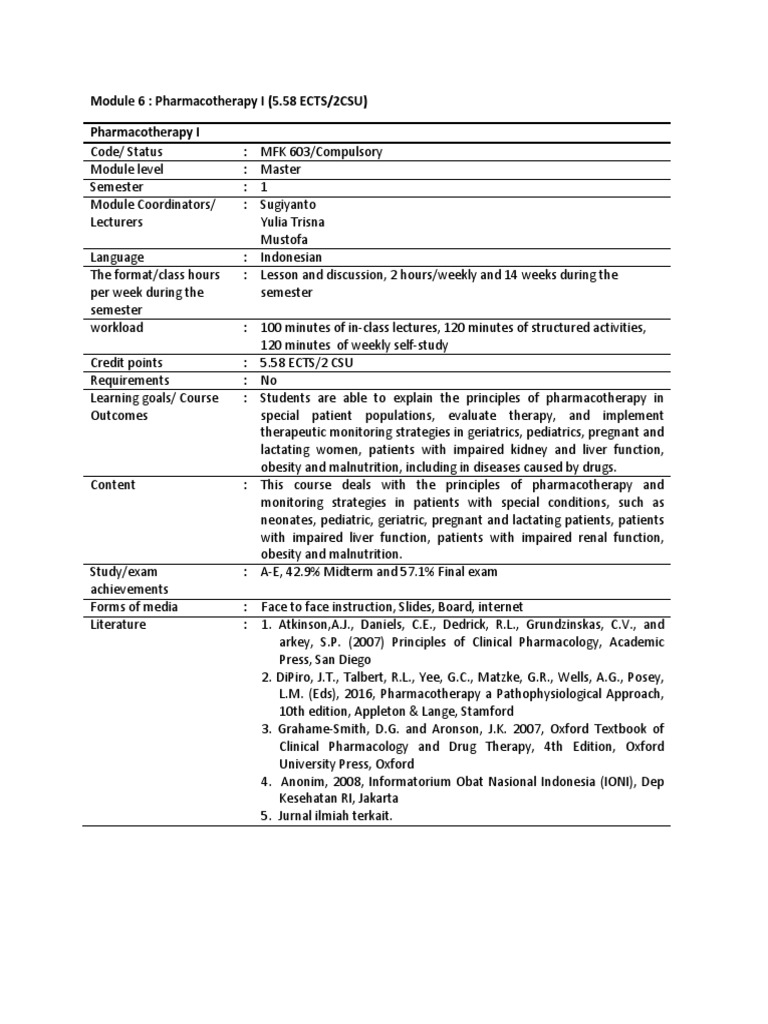 Module 6. Pharmacotherapy I 1 PDF | PDF | Health Sciences | Medical ...