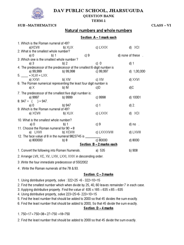 Class 6 Maths Question Bank Term 1 | PDF | Angle | Line (Geometry)