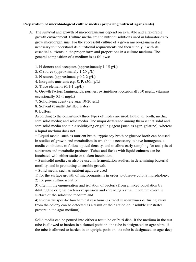 Preparation of Microbiological Culture Media PDF Growth Medium Agar