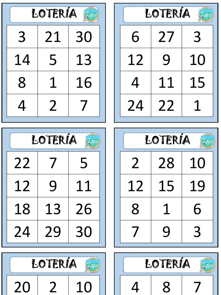 Loteria Numeros Del 1 Al 30 A Color Materiales Zany Pdf
