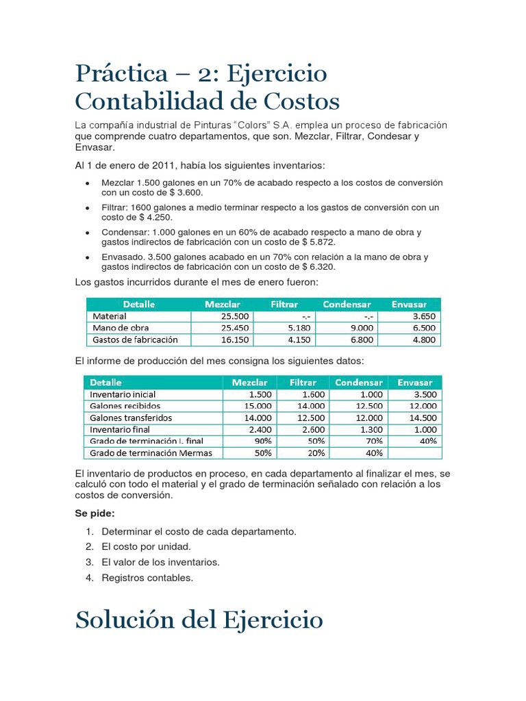 Ejercicios de Costos por Proceso | PDF | Contabilidad | Inventario