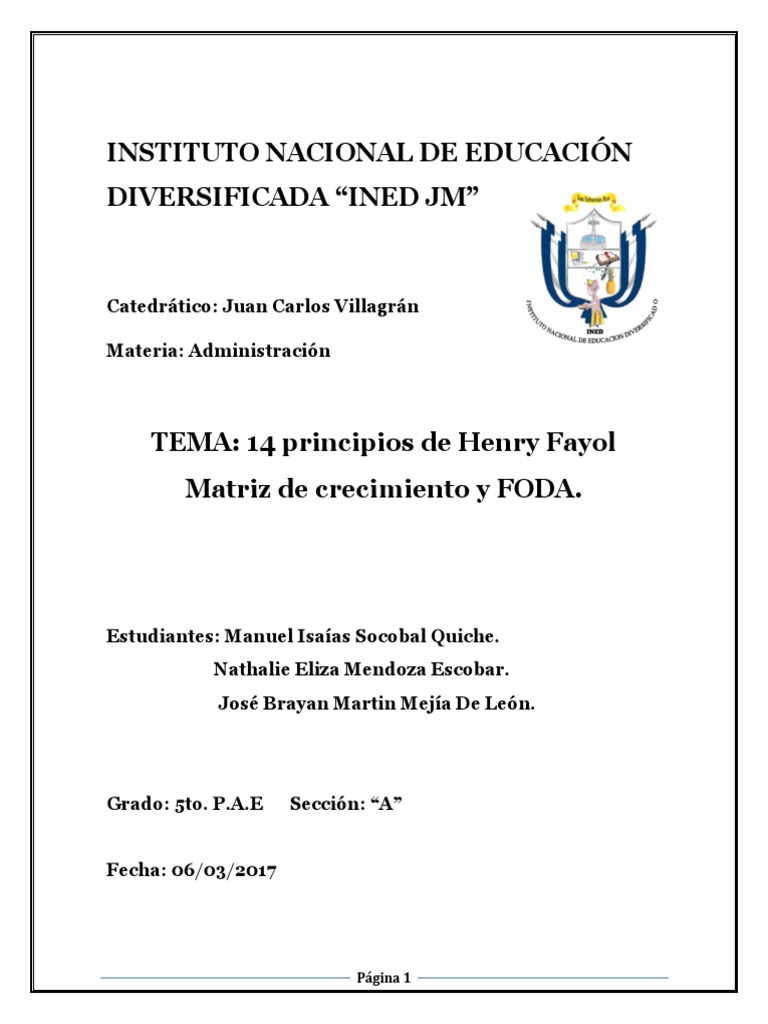 14 principios de Henry Fayol.pdf Análisis FODA Negocios