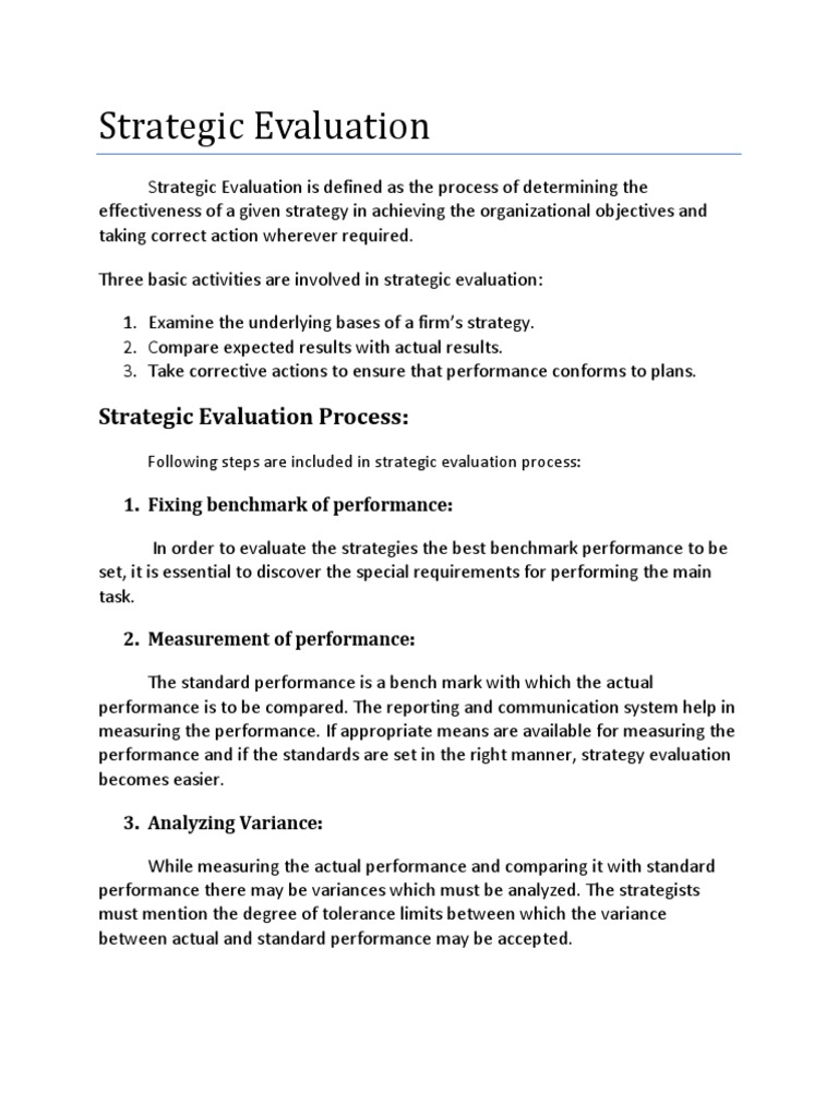 Strategic Evaluation Process Overview | PDF | Performance Indicator ...