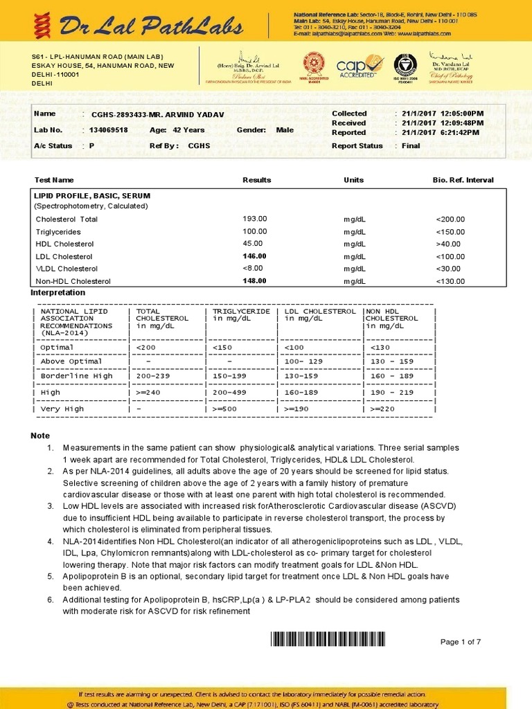 Lal Path Report PDF Cholesterol High Density Lipoprotein