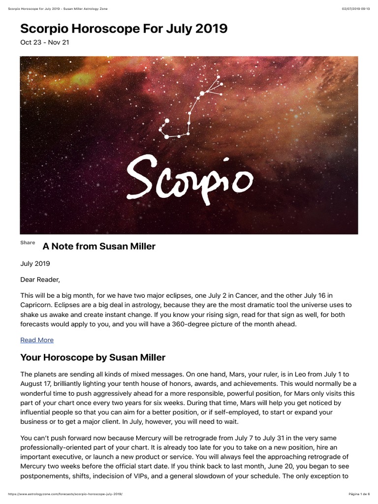 Scorpio Horoscope For July 2019 Susan Miller Astrology Zone PDF