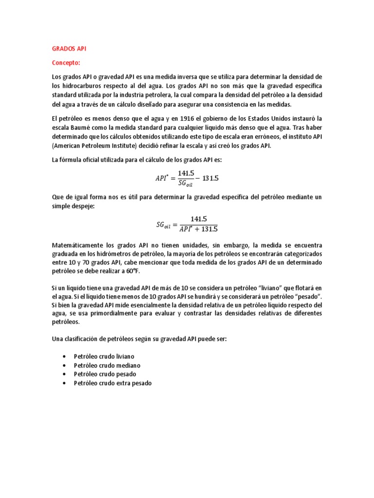 Grados API | PDF | Petróleo | Líquidos