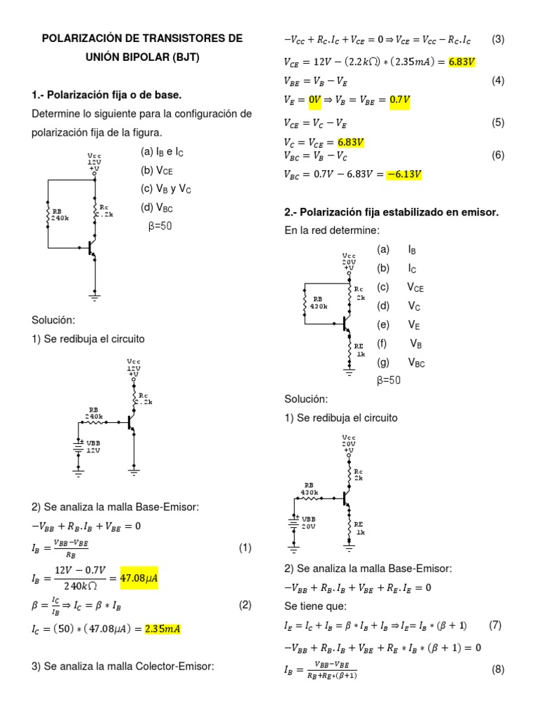 Ejercicios BJT PDF Transistor de unión bipolar Modelado científico