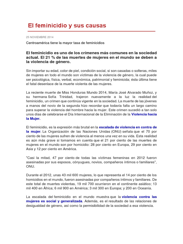 Causas y estadísticas del feminicidio | PDF | La violencia contra las ...