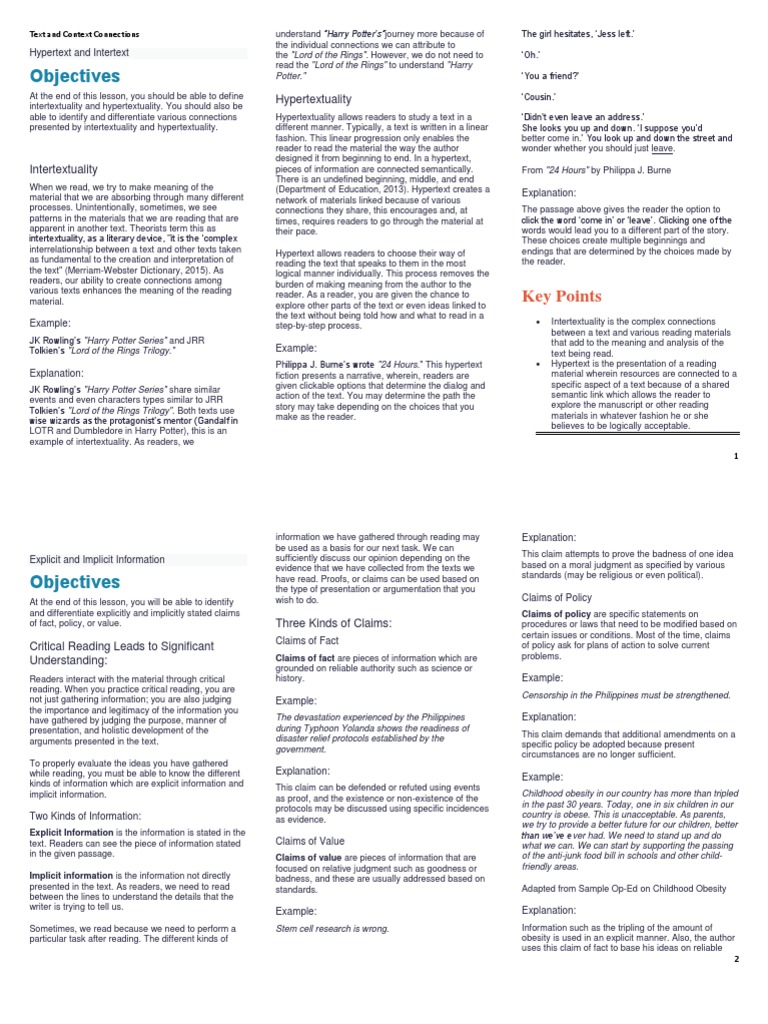 Text and Context Connections PDF Intertextuality Writers