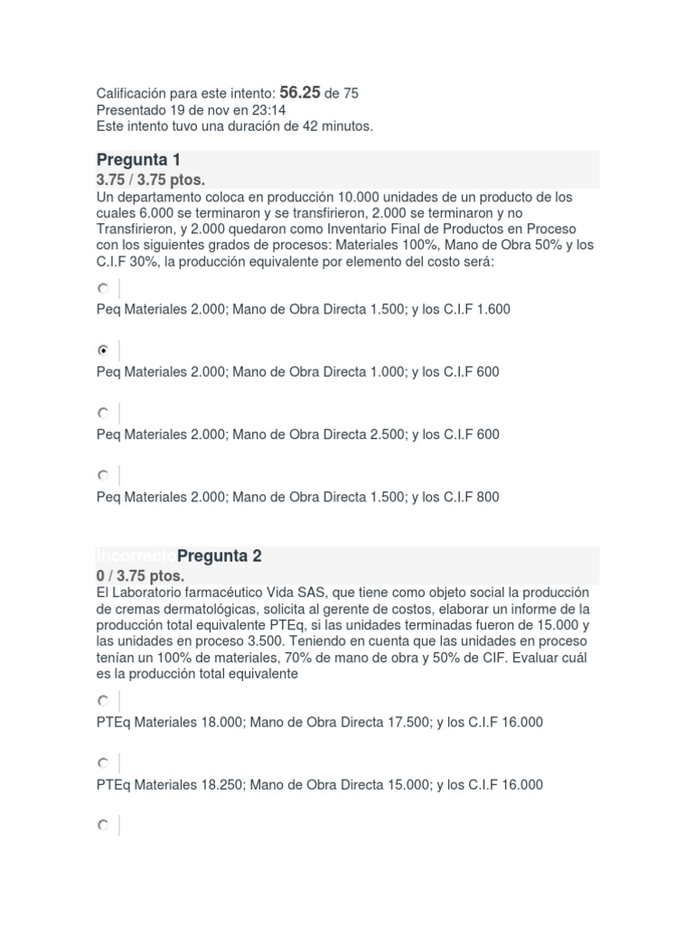 Examen Parcial Semana 4 Costos y Presupuestos PDF | PDF | Business ...