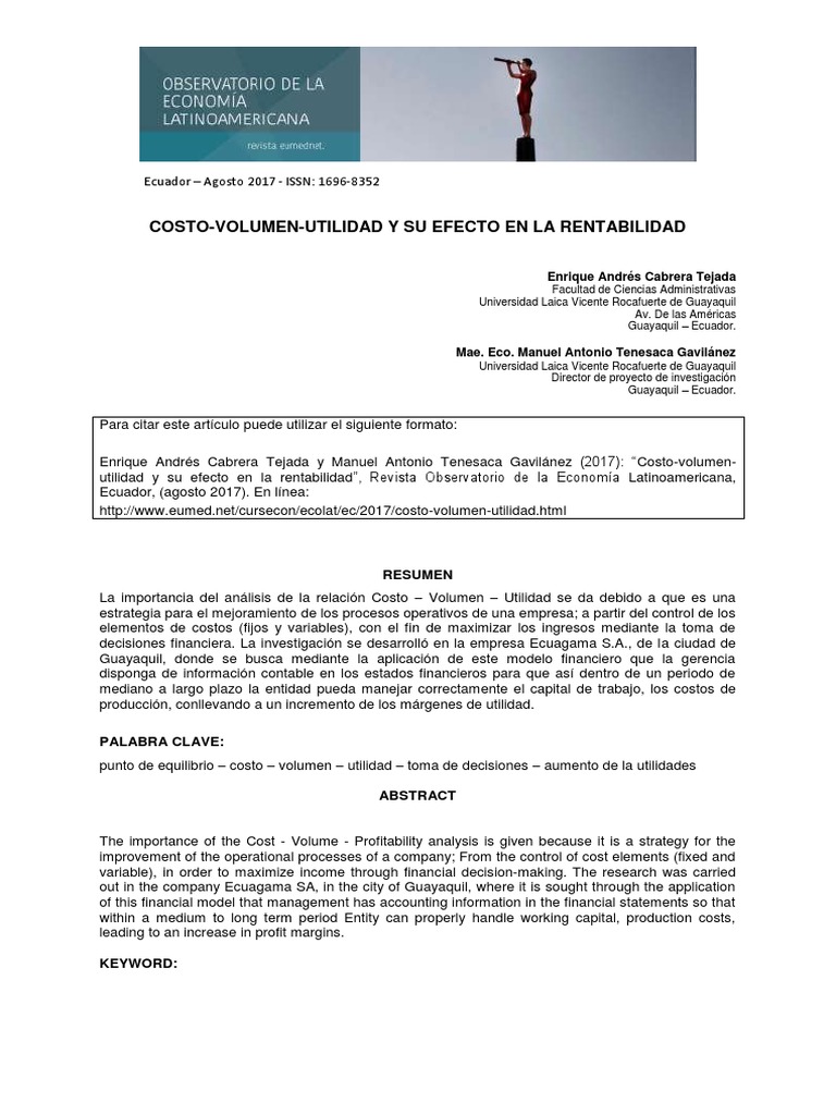 Costo Volumen Utilidad Y Su Efecto En La Pdf Pdf Inventario