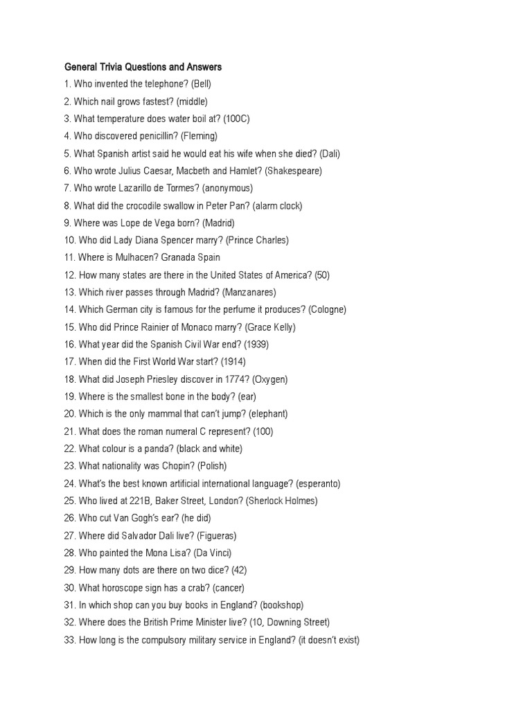 General trivia questions and answers