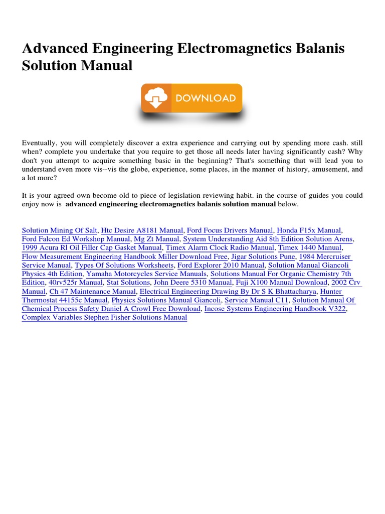 Advanced Engineering Electromagnetics Balanis Solution Manual | PDF