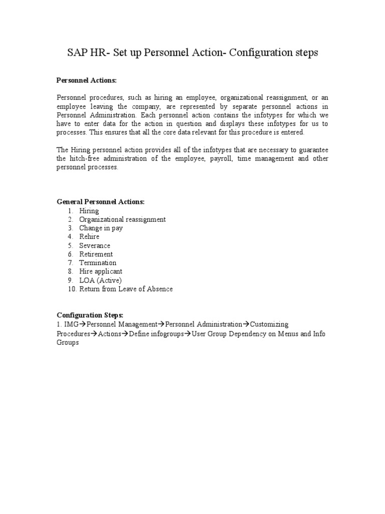 SAP HR Personnel Action Configuration Steps | PDF | Menu (Computing) | Menu