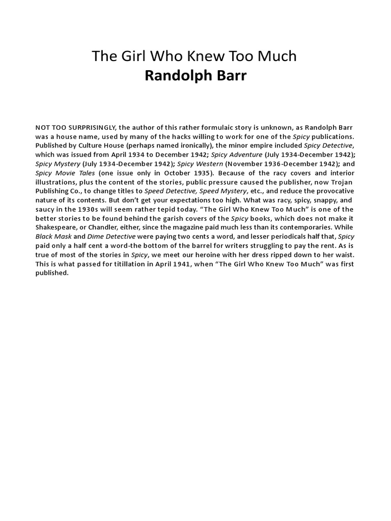 The Girl Who Knew Too Much Pdf