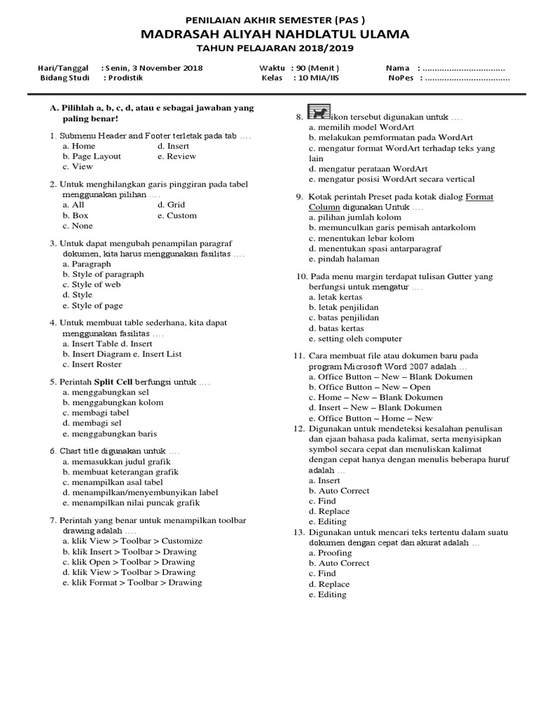 Soal Tik Kelas 10 Pdf