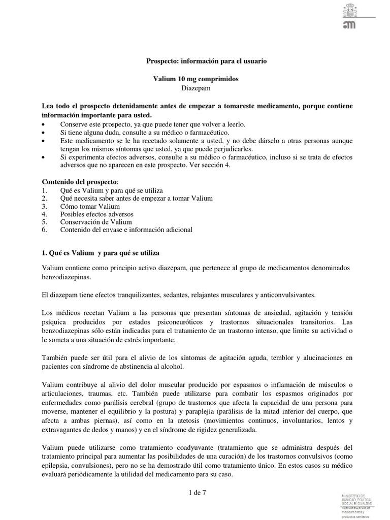 Valium 10 mg 20 comprimidos precio