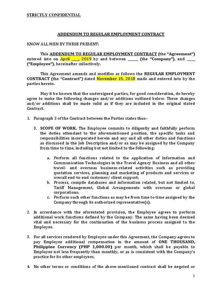 Addendum to Employment Contract | PDF | Employment | Government