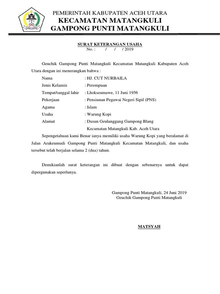 Surat Keterangan Izin Usaha