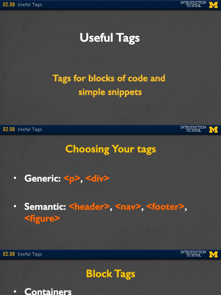 Useful Tags!: Tags For Blocks of Code and ! Simple Snippets! | PDF ...