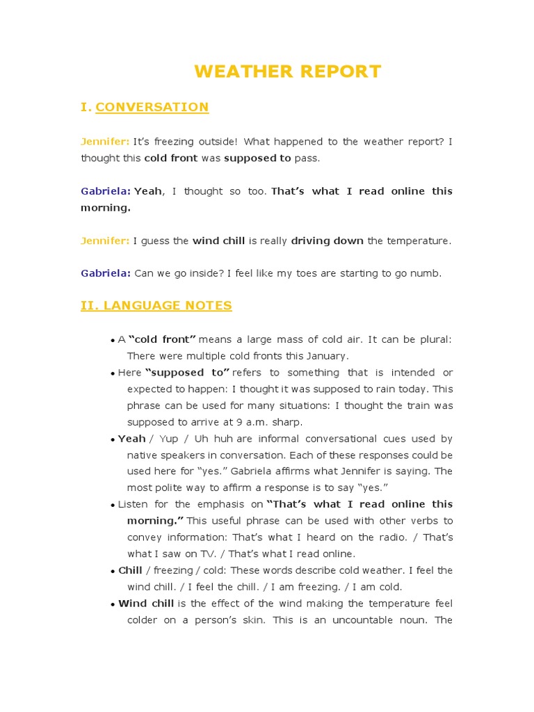 Cold Front Weather Conversation Tips | PDF | Language Arts & Discipline
