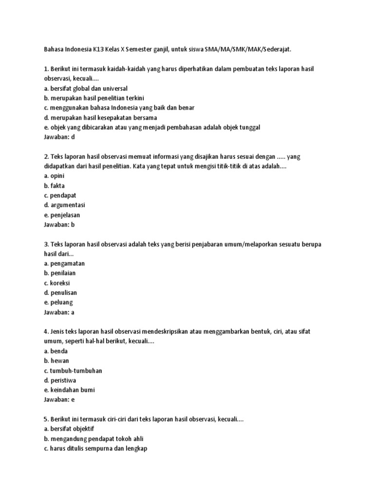 Soal Teks Laporan Hasil Observasi Kelas X Smk Berbagi