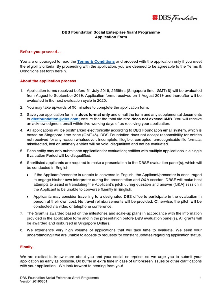 DBS Foundation Social Enterprise Grant Application | PDF | Social ...