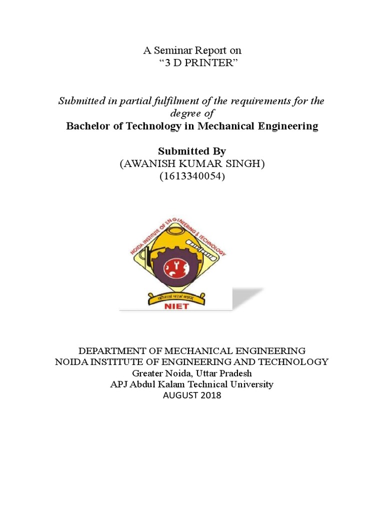 Report On 3 D Printing | PDF | 3 D Printing | 3 D Modeling