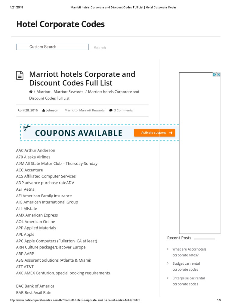 Marriott Hotels Corporate and Discount Codes Full List Hotel