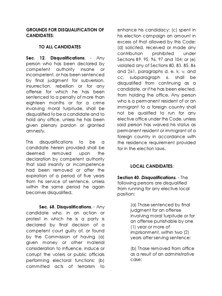 Candidate Disqualification Criteria | PDF | Crime & Violence | Crime ...