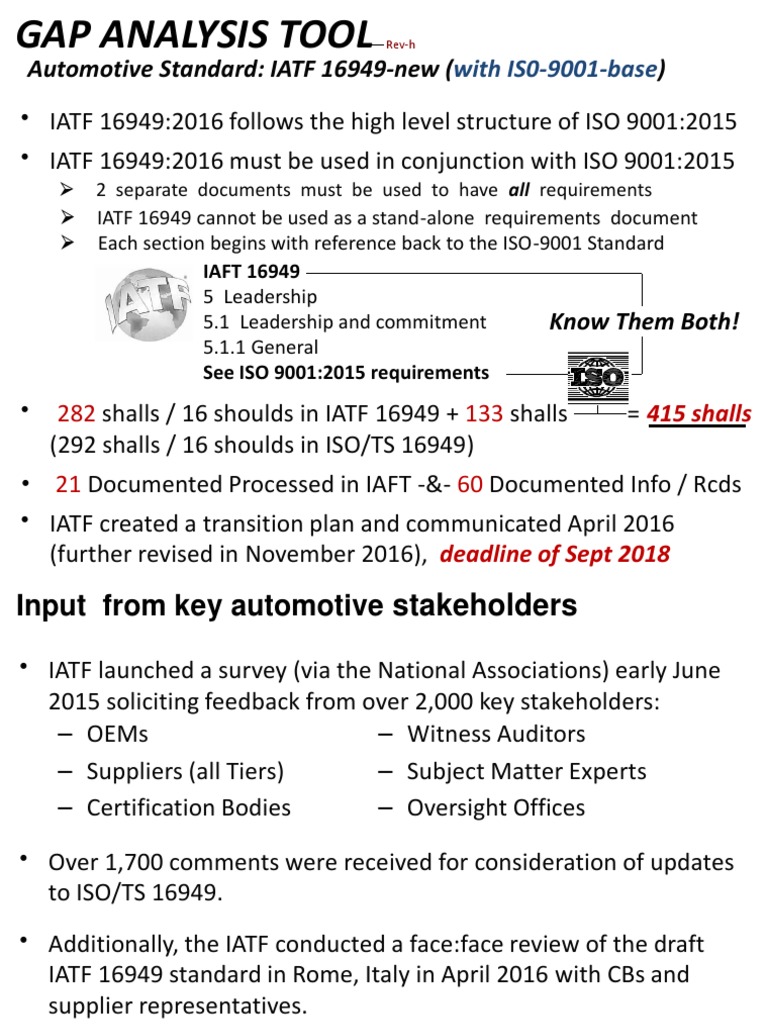 IATF 16949 Gap Analysis Tool | PDF | Iso 9000 | Quality Management System