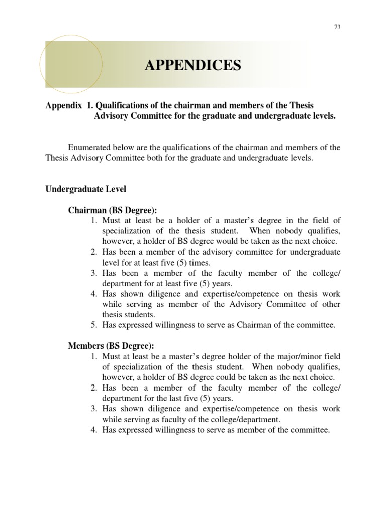 Appendices in thesis
