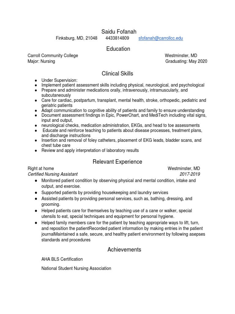 Saidu Fofanah Sfofanahcarrollcc Edu PDF Nursing Patient