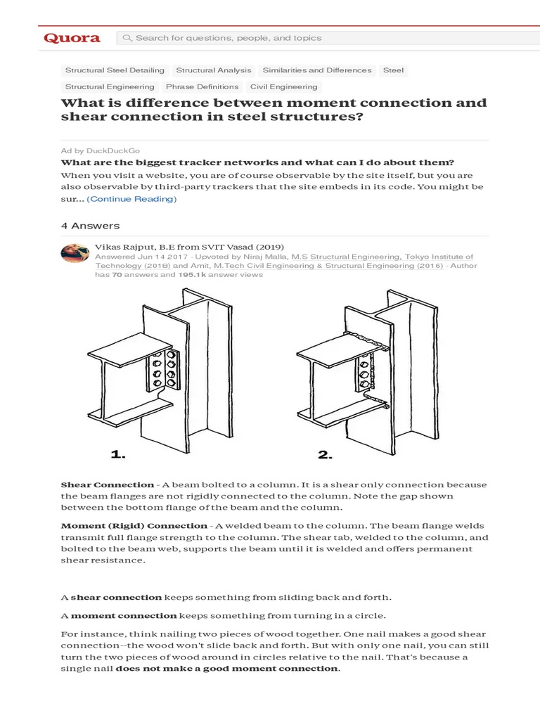 Difference Between Moment Connection and Shear Connection in Steel