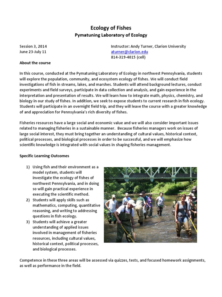 Fish Ecology Course Overview 2014 | PDF | Ecology | Scientific Method