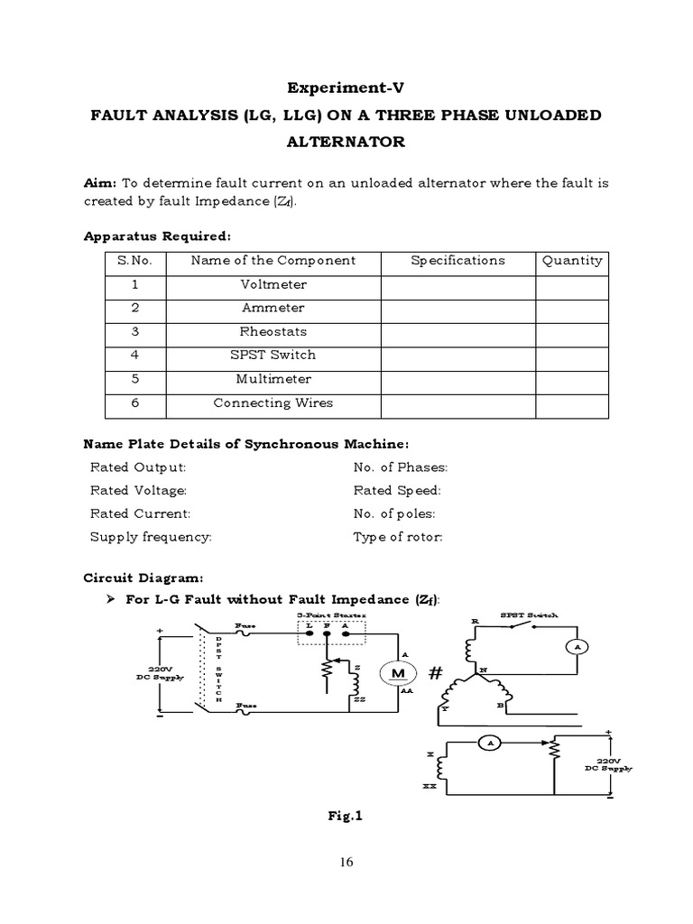 5 Fault Analysis Lg Llg On A Three Phase Unloaded Alternator Docx Electrical Impedance Mains Electricity