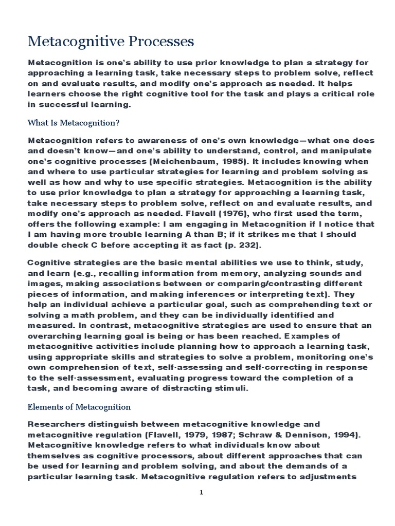 Metacognitive Processes | PDF | Metacognition | Educational Psychology