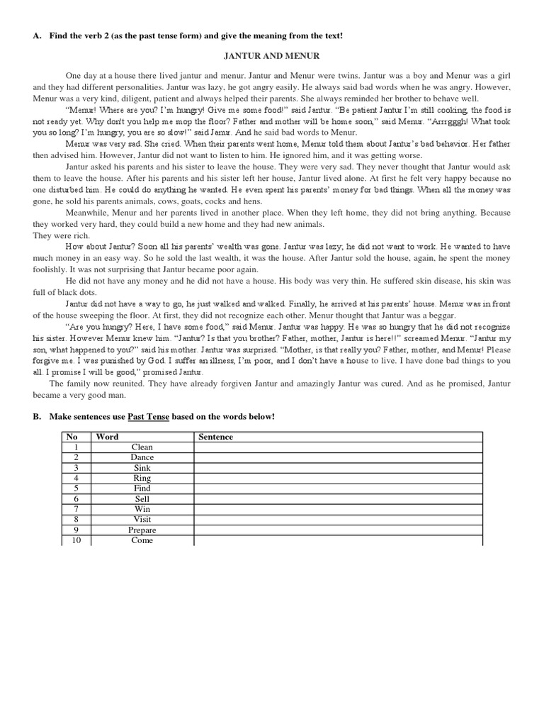 A. Find The Verb 2 (As The Past Tense Form) and Give The Meaning From ...