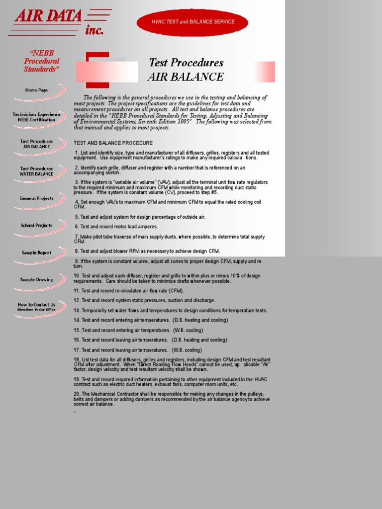 HVAC Air Balance Testing Procedures | PDF | Hvac | Duct (Flow)