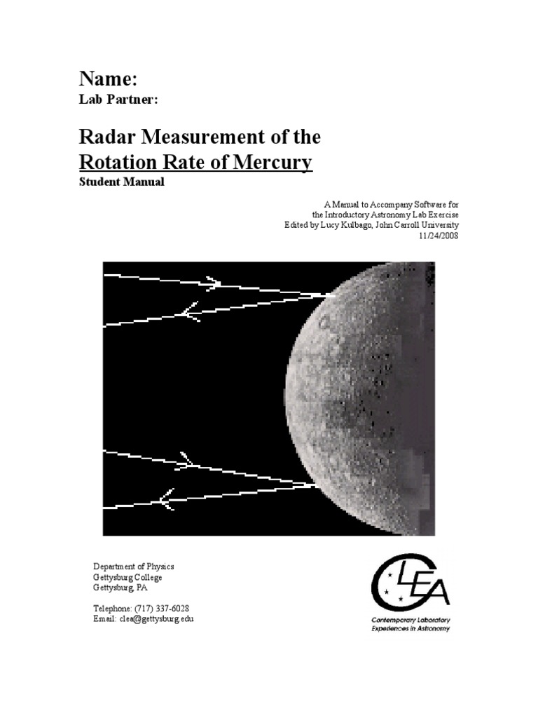 Name: Radar Measurement of The Rotation Rate of Mercury: Lab Partner ...