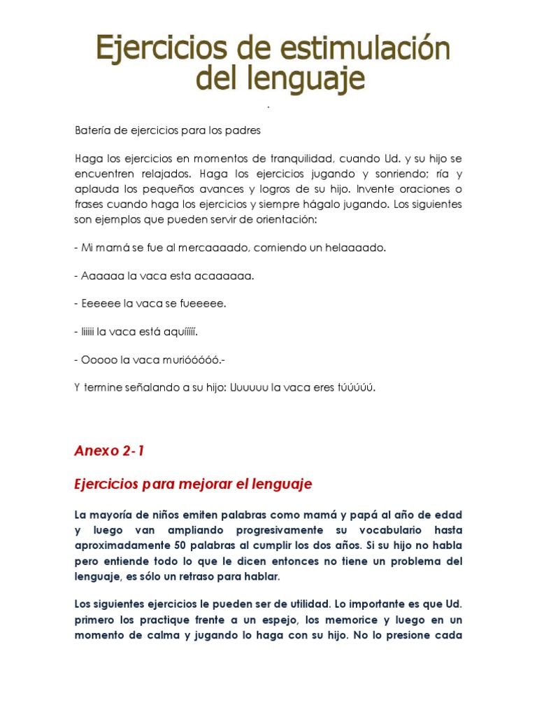 Ejercicios de Lenguaje para Niños | PDF | Mano | Cara