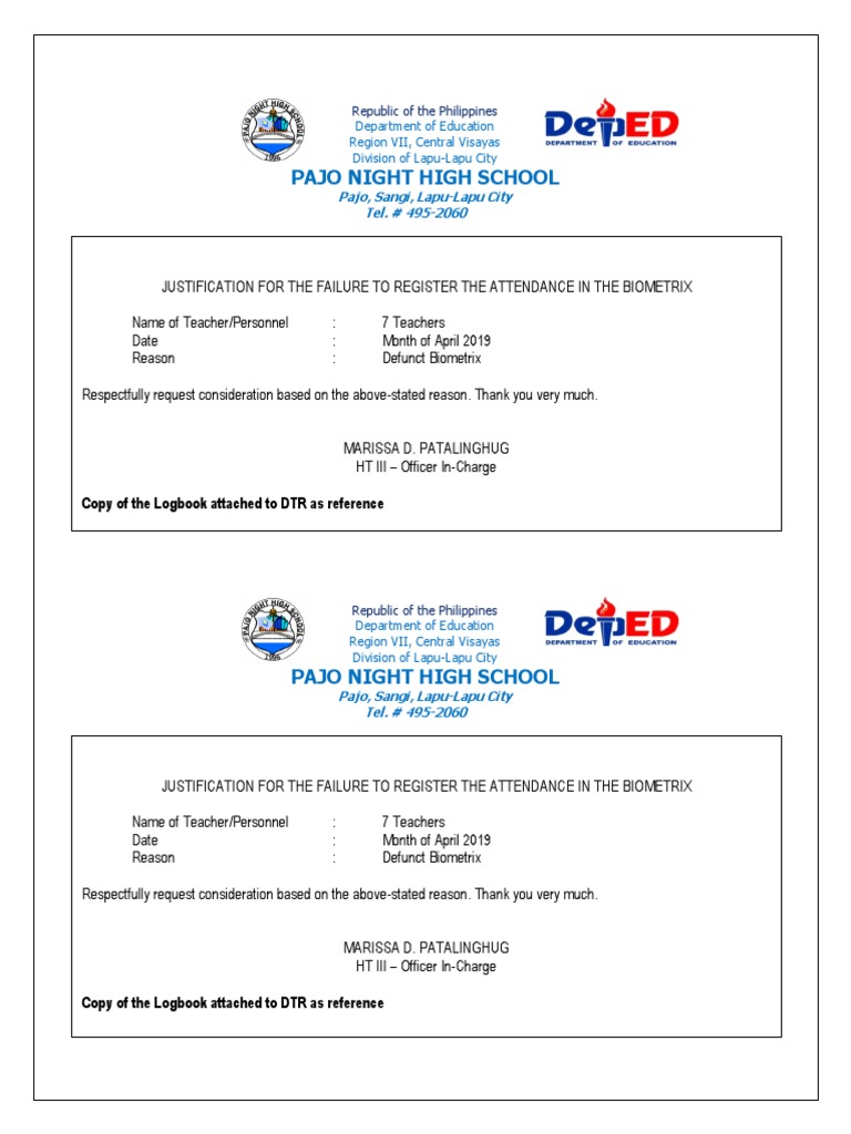 Justification letter for dtr pdf