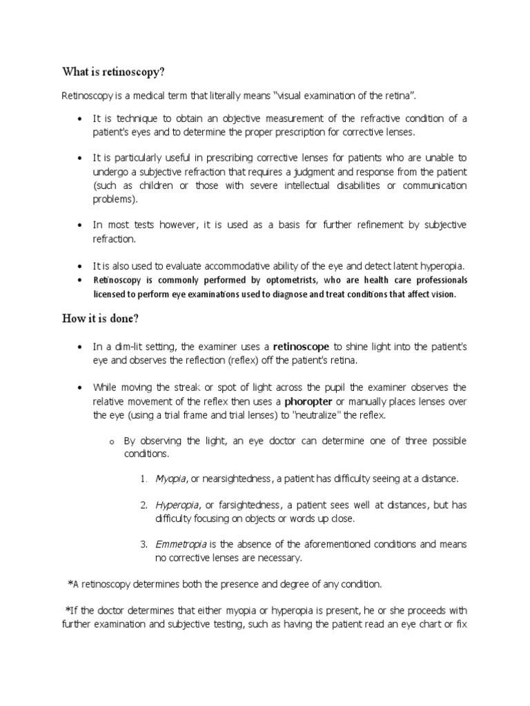What Is Retinoscopy? Myopia Hyperopia PDF Ophthalmology Human Eye