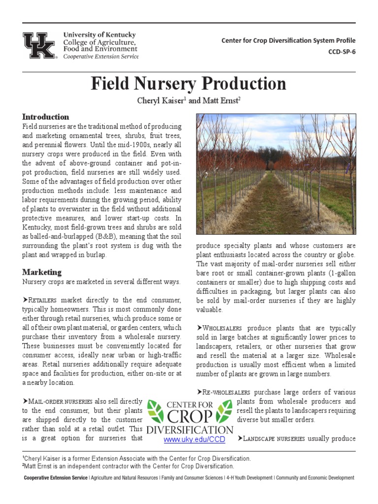 Field Nursery Production Cheryl Kaiser and Matt Ernst PDF Plant
