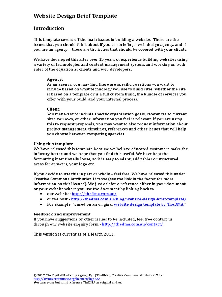 Website Design Brief Template Doc Web Design Websites