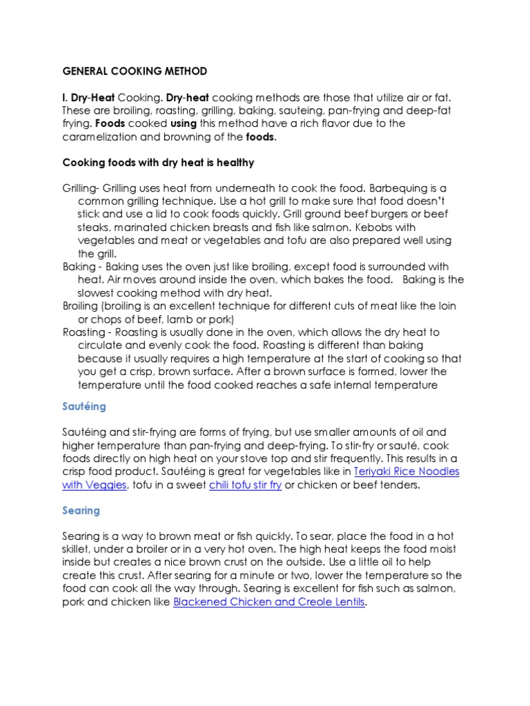 An Overview of Common Cooking Methods Dry Heat, Moist Heat, and Combination Techniques PDF