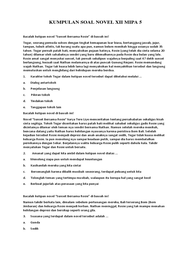 Kumpulan Soal Novel Xii Mipa 5