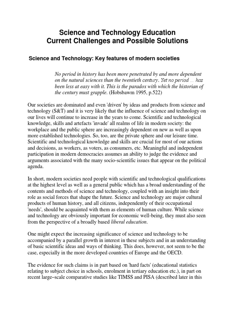 Challenges in Science and Technology Education | PDF | Programme For ...